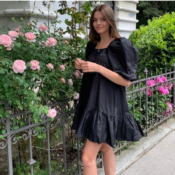 H&M Black Puff Sleeve Mini Cotton Dress Small - Picture 10 of 10